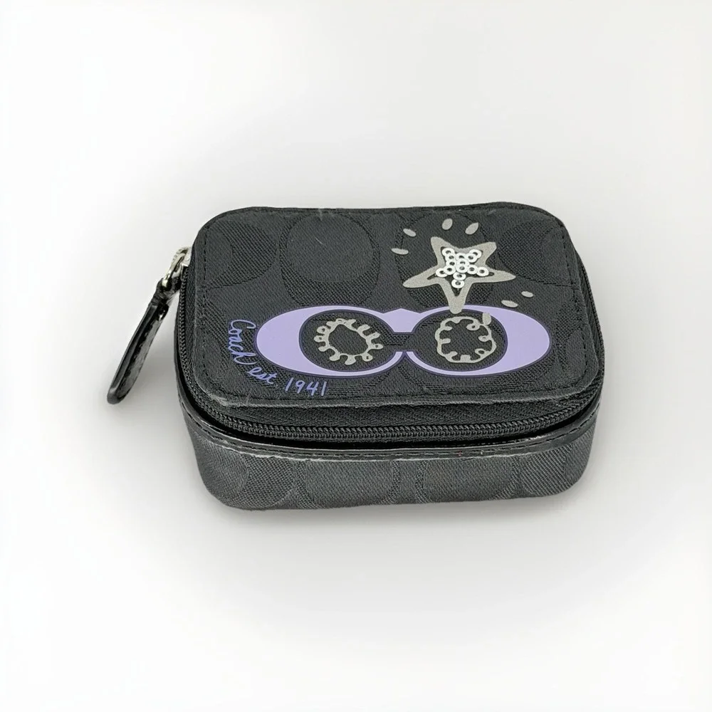 Coach Signature C Triple Pill Case Travel Organizer Black Purple 1941